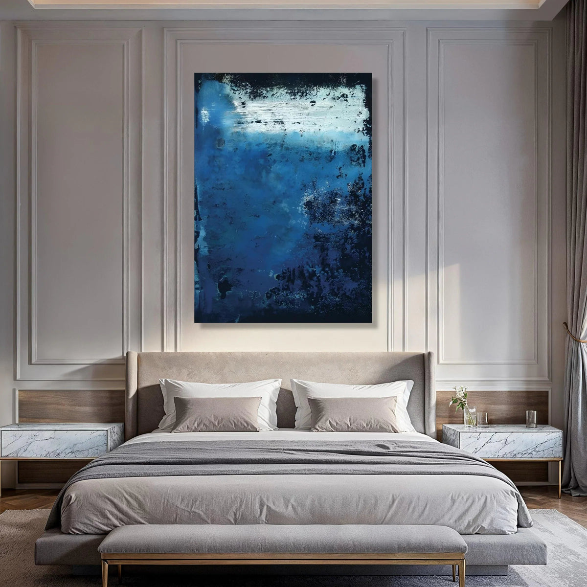 Deep Blue Abstract Canvas Wall Art, Modern Contemporary Canvas, Moody Blue Home Decor, Artistic Blue Gradient Canvas, Living Room Print Art