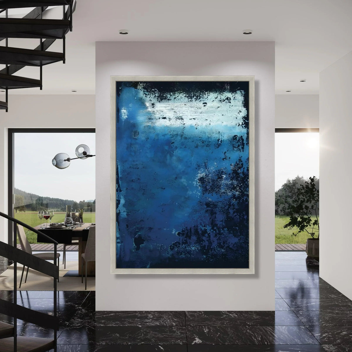 Deep Blue Abstract Canvas Wall Art, Modern Contemporary Canvas, Moody Blue Home Decor, Artistic Blue Gradient Canvas, Living Room Print Art