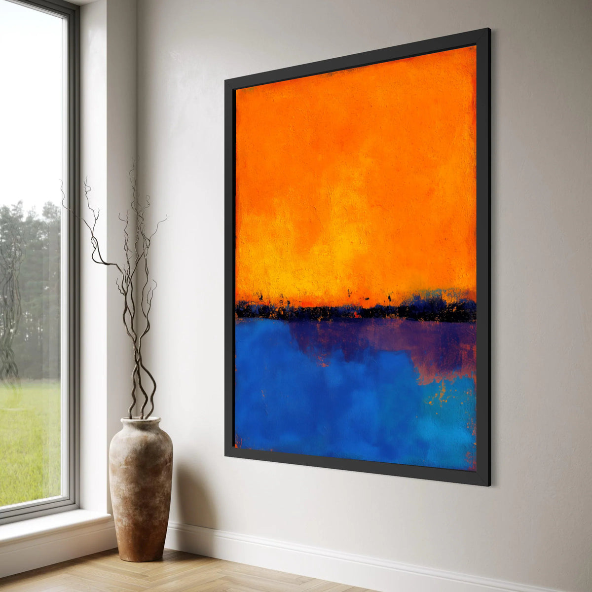 Vibrant Orange and Blue Abstract Canvas, Contemporary Color Block Wall Art, Modern Home Decoration, Bold Visual Statement Canvas Print Art