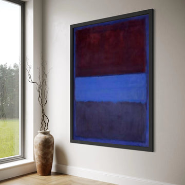Abstract Color Block Canvas Wall Art, Contemporary Blue and Burgundy Painting, Modern Minimalist Canvas, Home Decor Accent Print Art