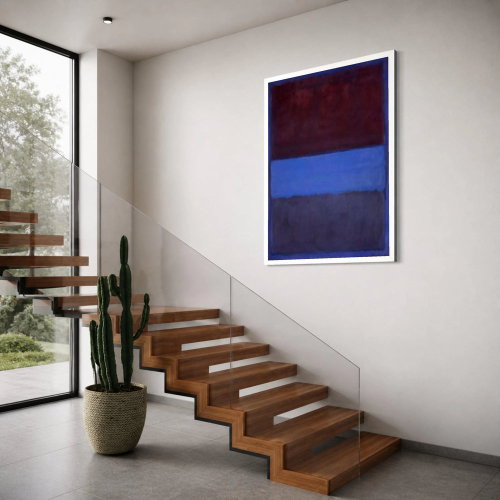 Abstract Color Block Canvas Wall Art, Contemporary Blue and Burgundy Painting, Modern Minimalist Canvas, Home Decor Accent Print Art
