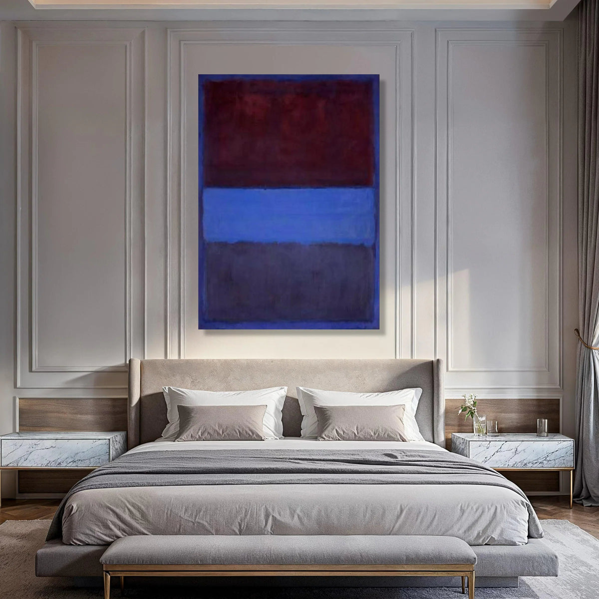 Abstract Color Block Canvas Wall Art, Contemporary Blue and Burgundy Painting, Modern Minimalist Canvas, Home Decor Accent Print Art