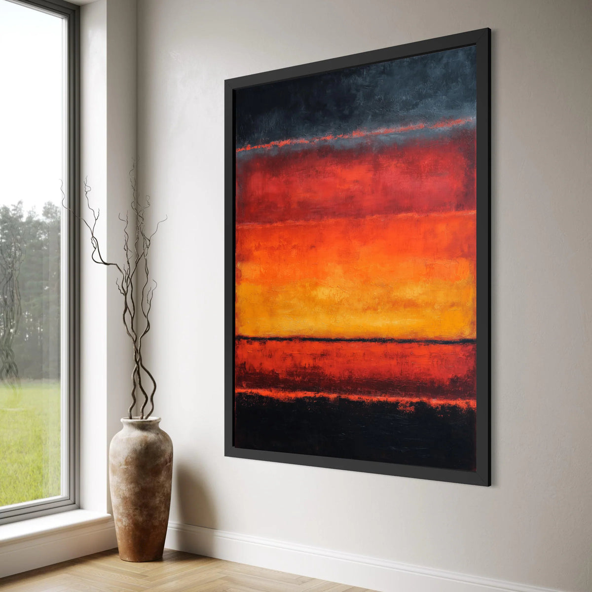 Vibrant Abstract Canvas Wall Art, Bold Red and Orange Color Block, Modern Minimalist Home Decoration, Contemporary Art Canvas Print Art