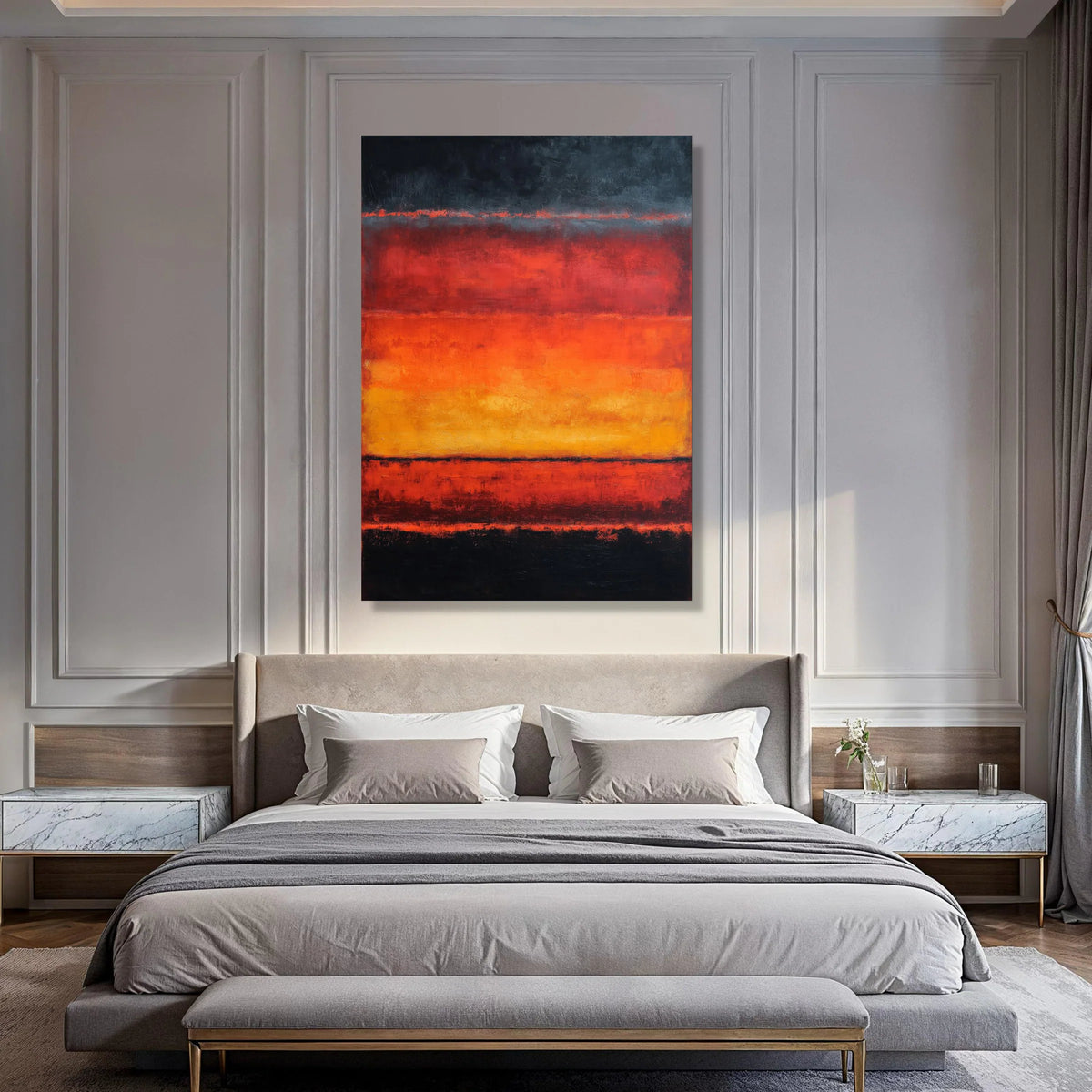 Vibrant Abstract Canvas Wall Art, Bold Red and Orange Color Block, Modern Minimalist Home Decoration, Contemporary Art Canvas Print Art