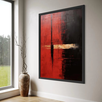 Bold Abstract Canvas Wall Art, Red and Black Minimalist Design, Modern Geometric Canvas, Contemporary Home Decoration, Large Print Art