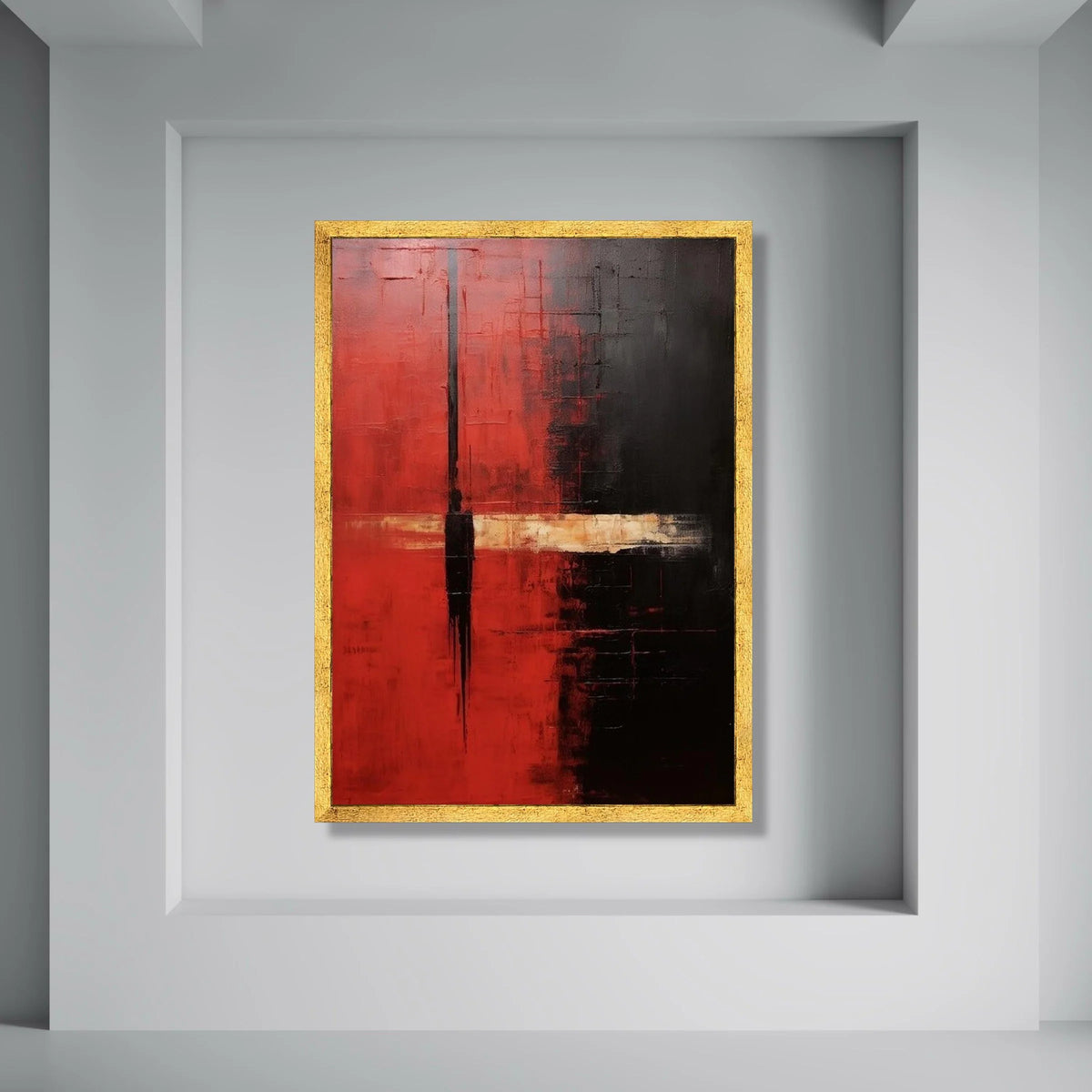 Bold Abstract Canvas Wall Art, Red and Black Minimalist Design, Modern Geometric Canvas, Contemporary Home Decoration, Large Print Art