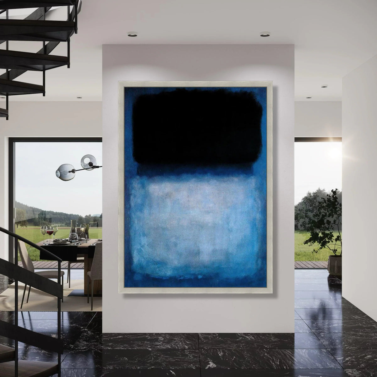 Abstract Blue and Black Canvas Wall Art, Modern Minimalist Painting, Contemporary Home Decor, Mark Rothko Style Canvas Print Art
