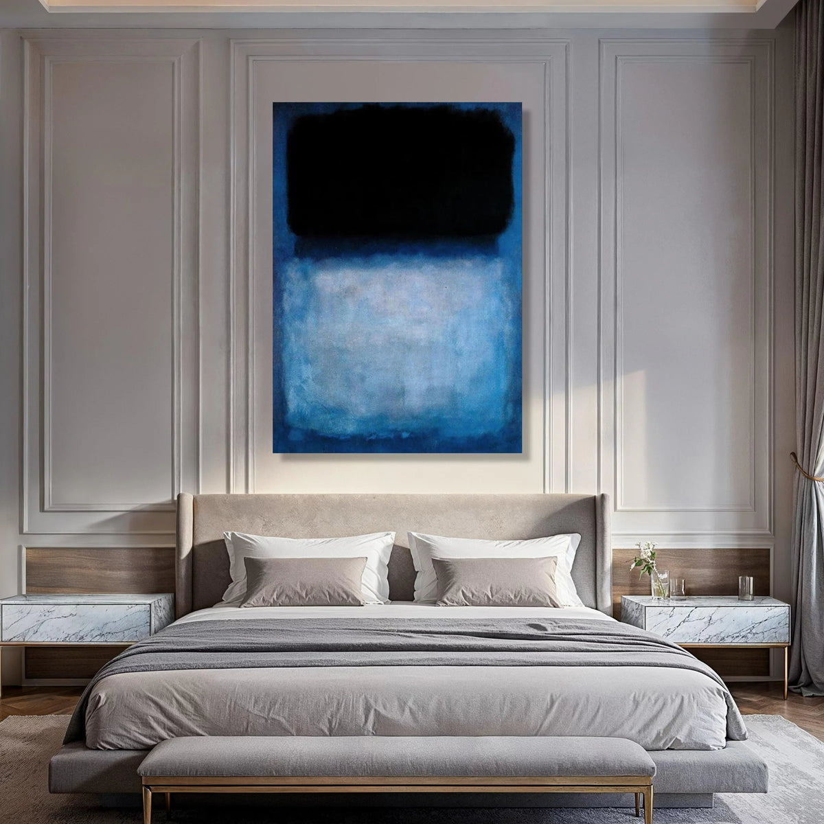 Abstract Blue and Black Canvas Wall Art, Modern Minimalist Painting, Contemporary Home Decor, Mark Rothko Style Canvas Print Art