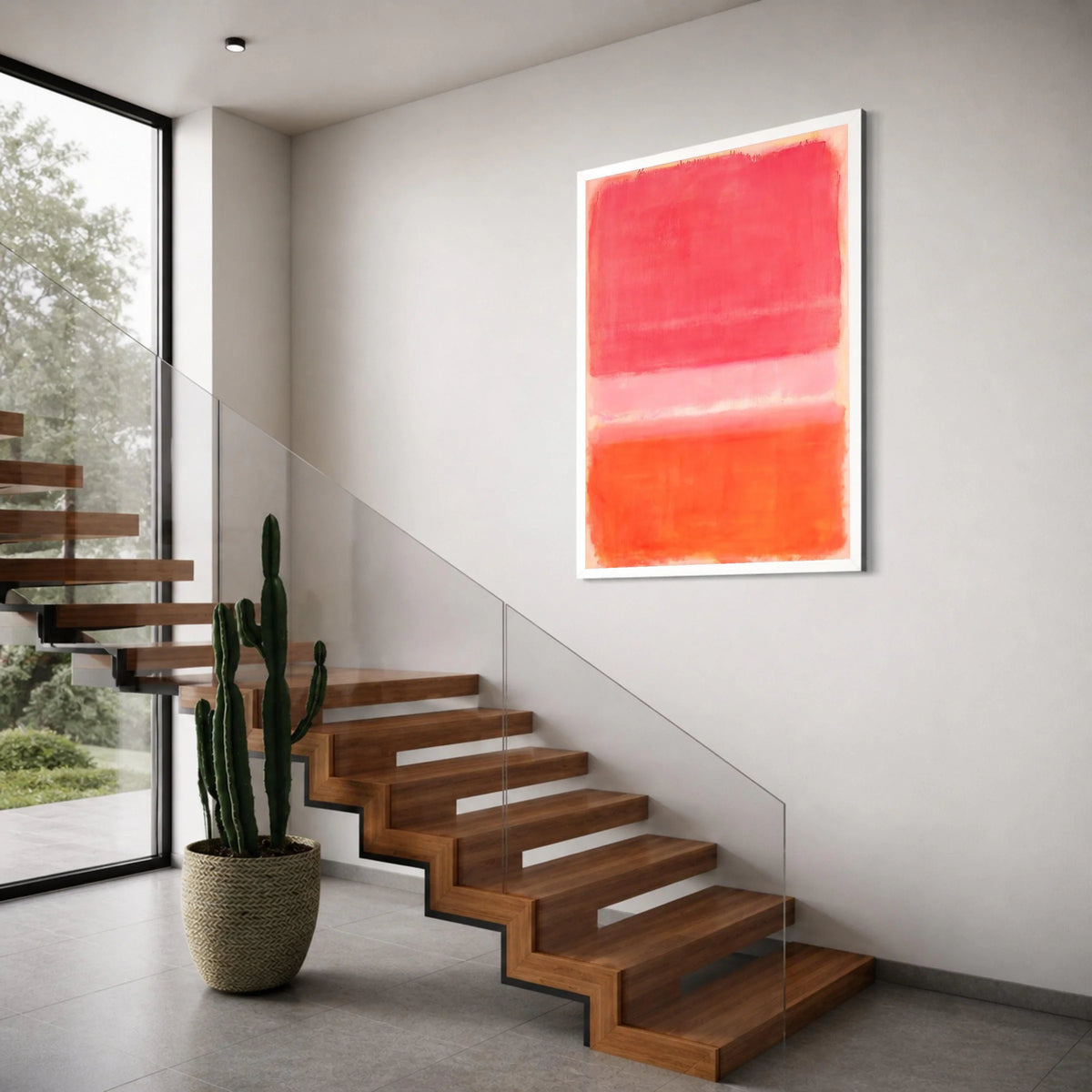 Vibrant Color Blocks Canvas Wall Art, Abstract Red and Orange Painting, Modern Minimalist Home Decor, Contemporary Canvas Artwork Print Art