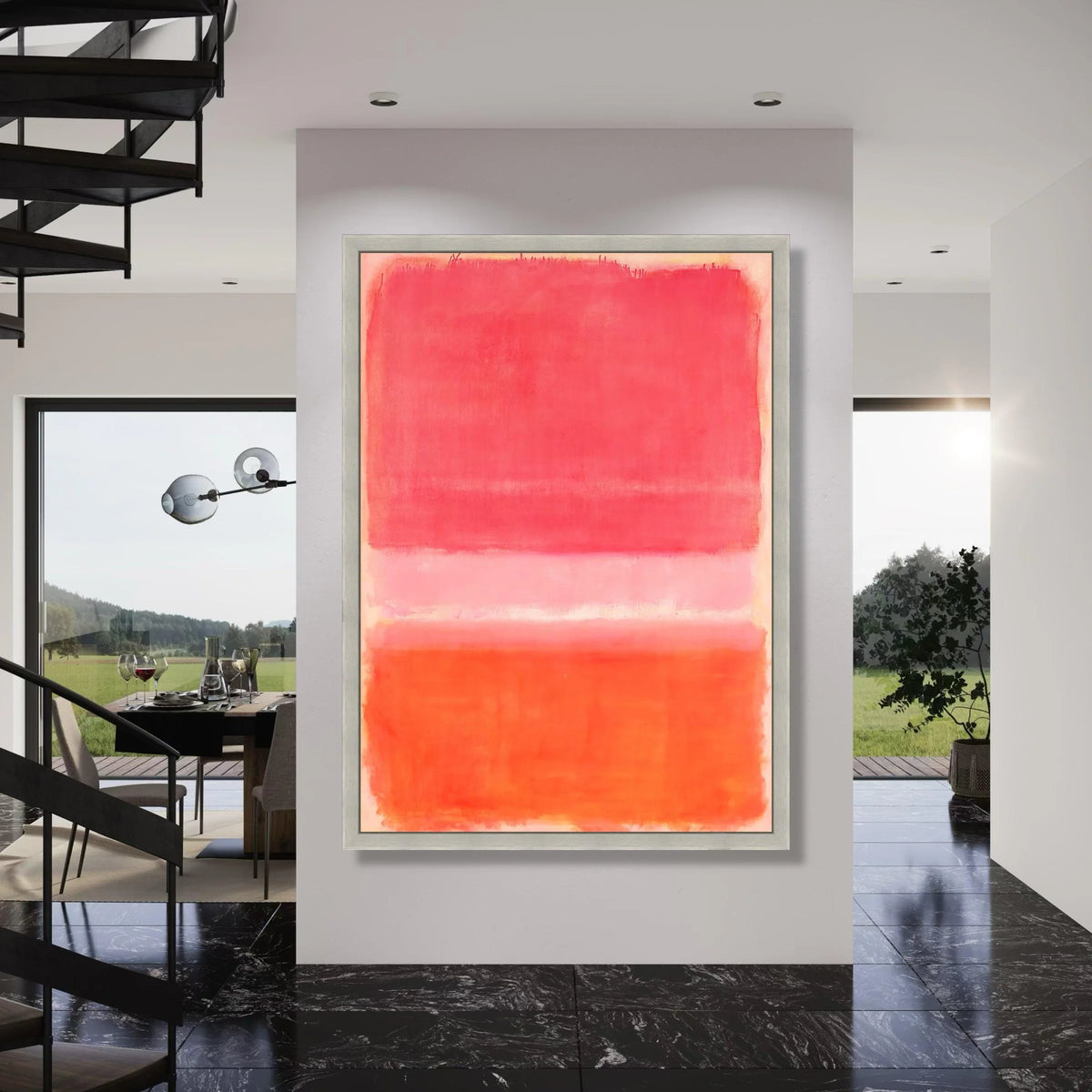 Vibrant Color Blocks Canvas Wall Art, Abstract Red and Orange Painting, Modern Minimalist Home Decor, Contemporary Canvas Artwork Print Art