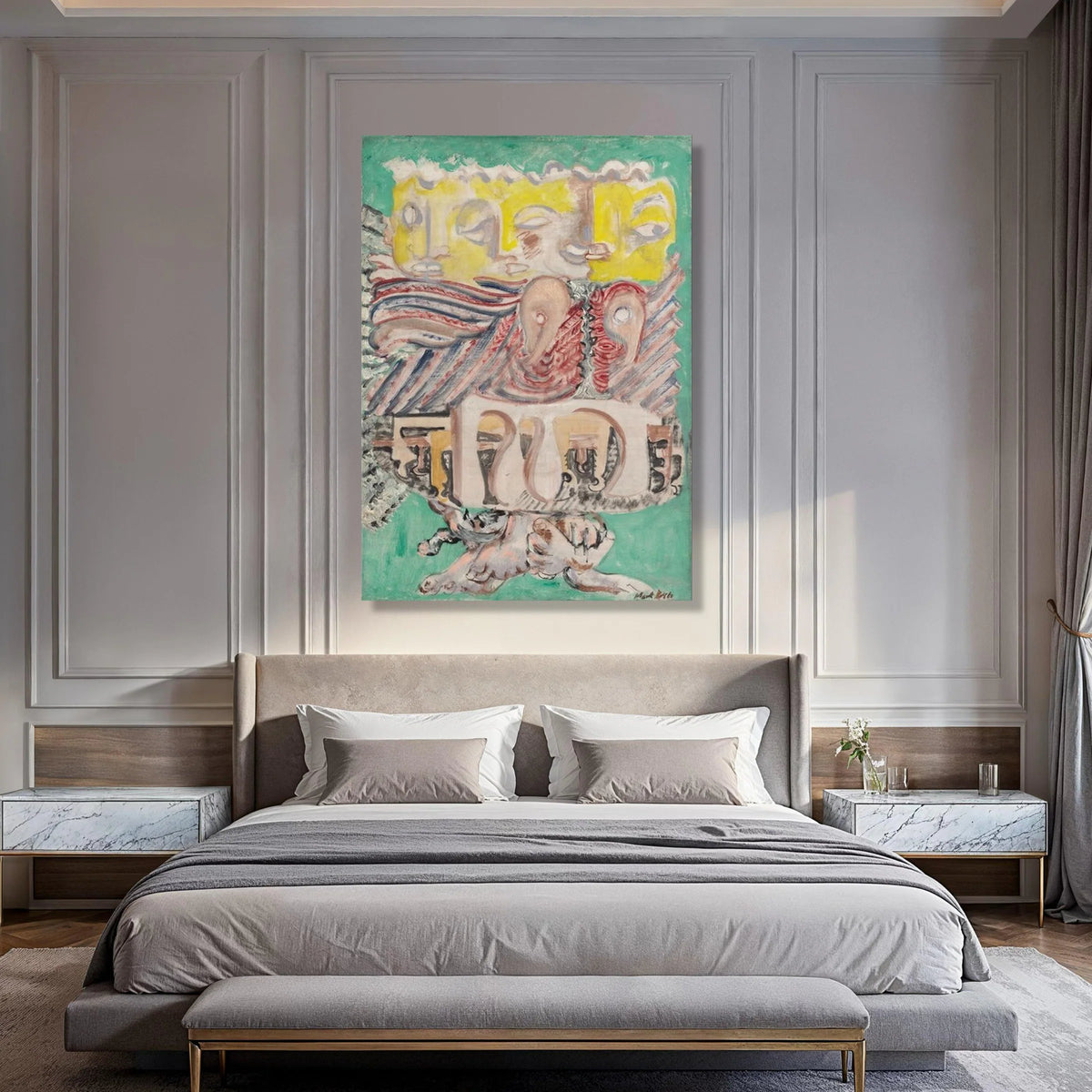 Abstract Faces and Forms Canvas Wall Art, Modern Expressionist Painting, Colorful Contemporary Canvas, Artistic Home Decoration Print Art