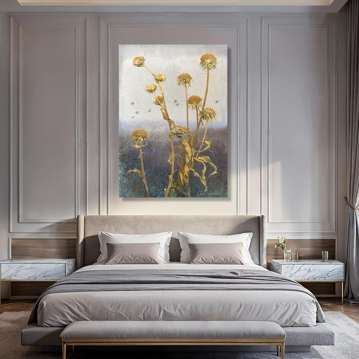 Dried Floral Elegance Canvas Wall Art, Rustic Botanical Print, Vintage Nature Decor, Home Decoration Canvas, Earth Tone Wall Print Art