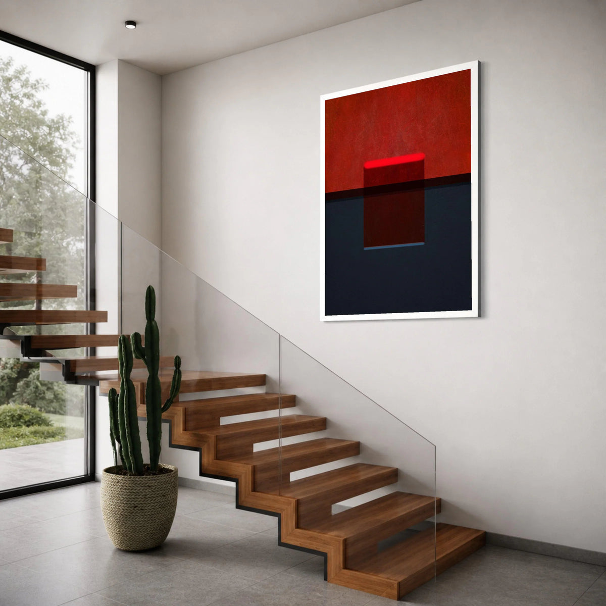 Bold Red and Black Abstract Canvas, Modern Art Wall Decor, Minimalist Geometric Canvas, Contemporary Home Decoration Print Art