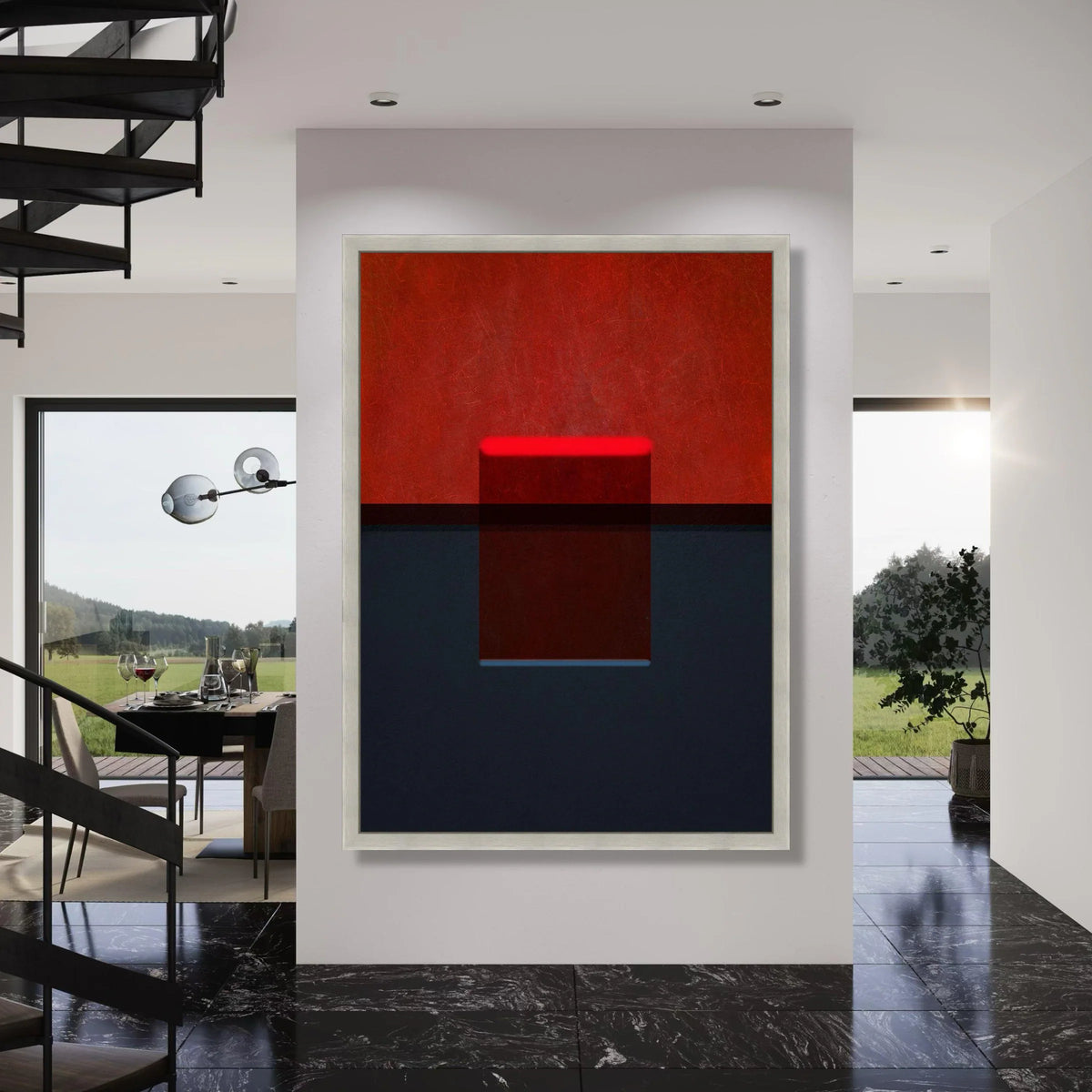 Bold Red and Black Abstract Canvas, Modern Art Wall Decor, Minimalist Geometric Canvas, Contemporary Home Decoration Print Art