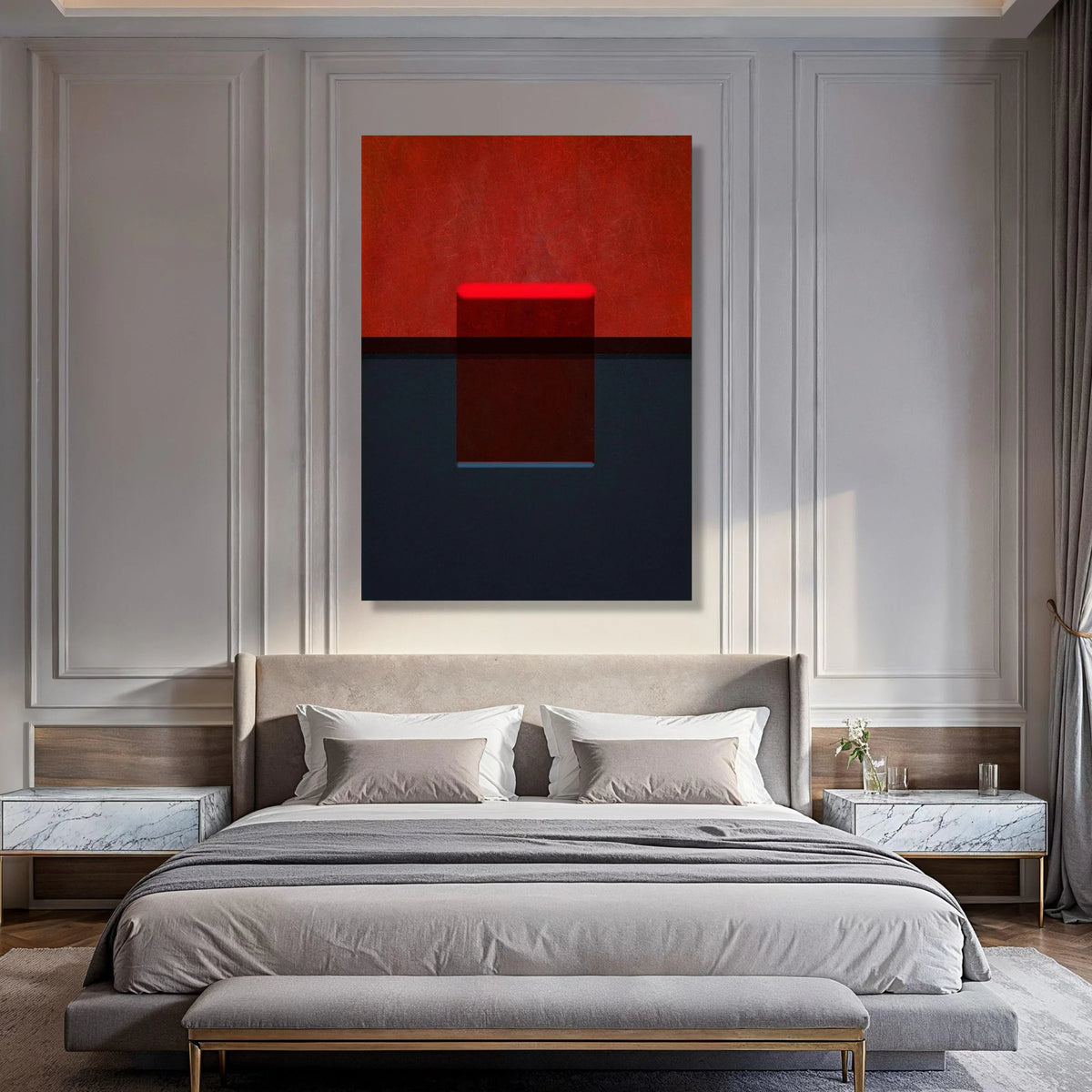 Bold Red and Black Abstract Canvas, Modern Art Wall Decor, Minimalist Geometric Canvas, Contemporary Home Decoration Print Art