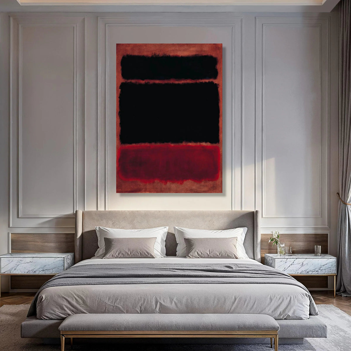 Abstract Modern Canvas Wall Art, Bold Black and Red Blocks, Minimalist Home Decor, Contemporary Canvas Painting, Color Block Print Art