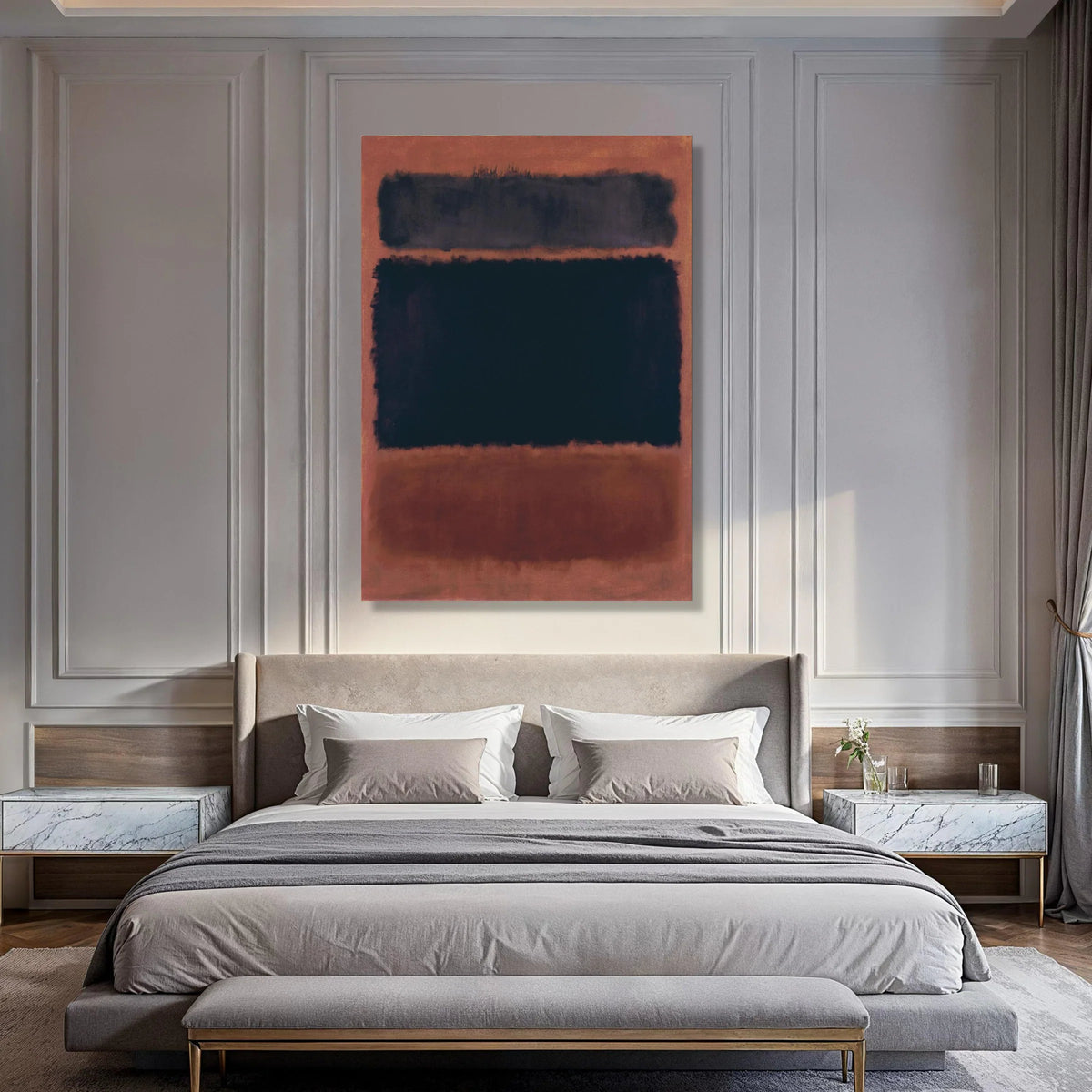Mark Rothko Abstract Canvas, Modern Minimalist Wall Art, Black and Brown Color Blocks, Contemporary Art Decoration, Ready to Hang Print Art