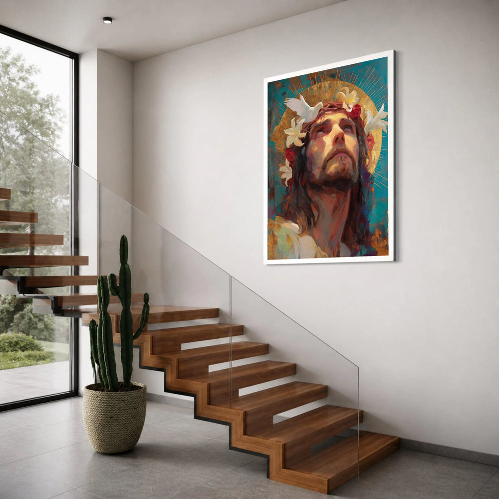 Reverent Man with Crown of Thorns Canvas, Spiritual Portrait Wall Art, Religious Home Decoration, Sacred Art Print, Inspirational Print Art