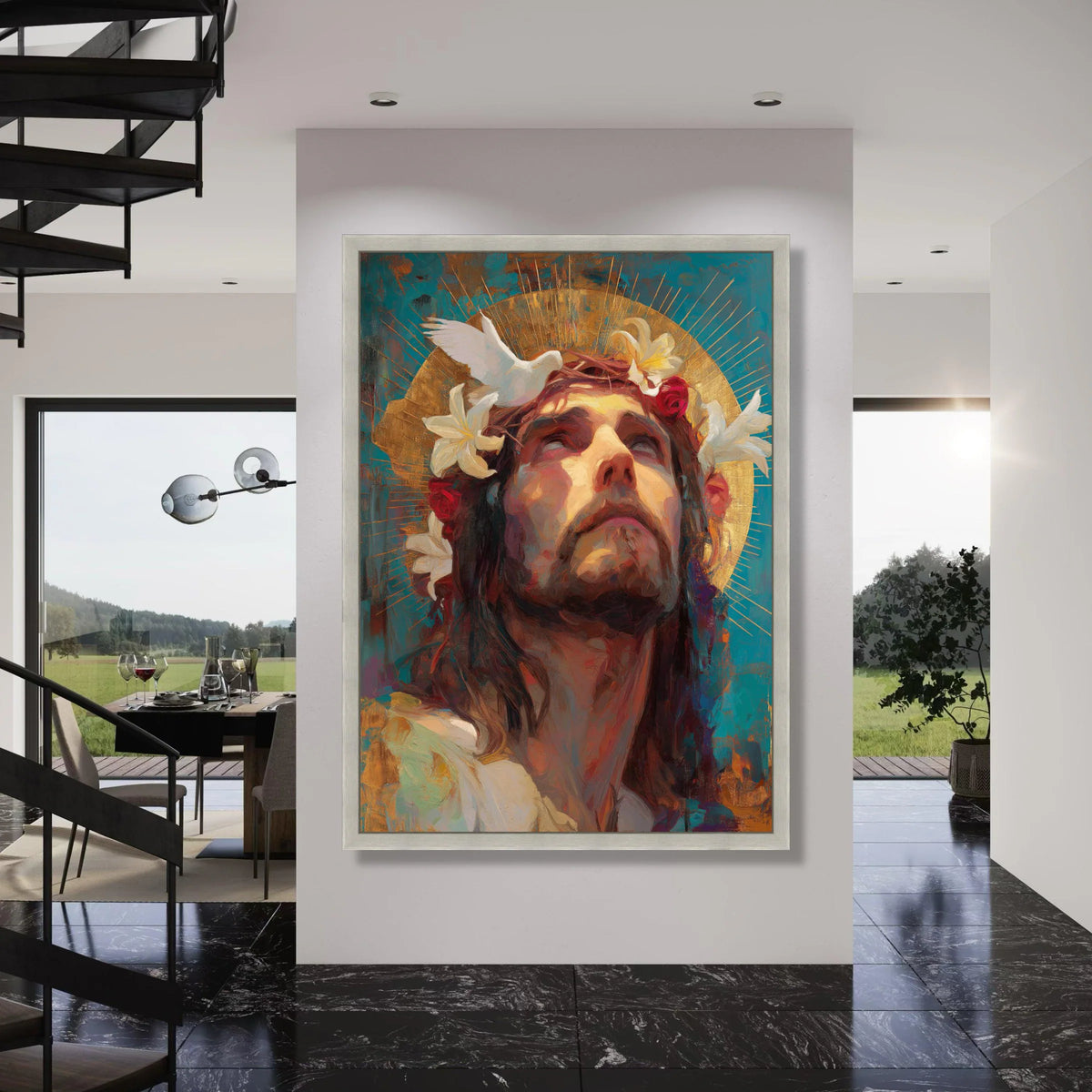 Reverent Man with Crown of Thorns Canvas, Spiritual Portrait Wall Art, Religious Home Decoration, Sacred Art Print, Inspirational Print Art