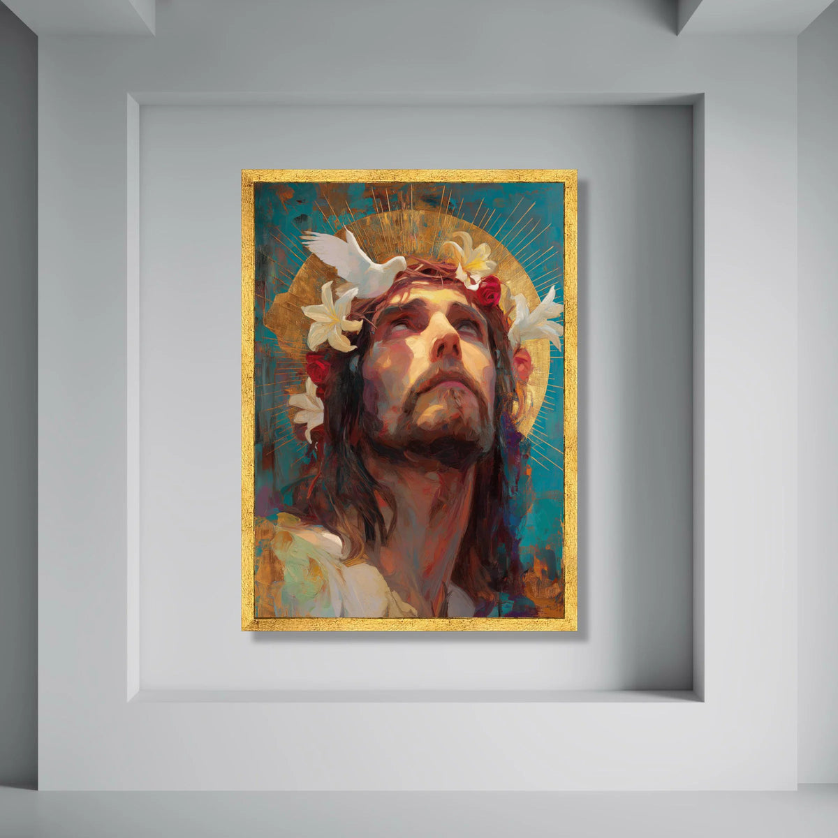 Reverent Man with Crown of Thorns Canvas, Spiritual Portrait Wall Art, Religious Home Decoration, Sacred Art Print, Inspirational Print Art