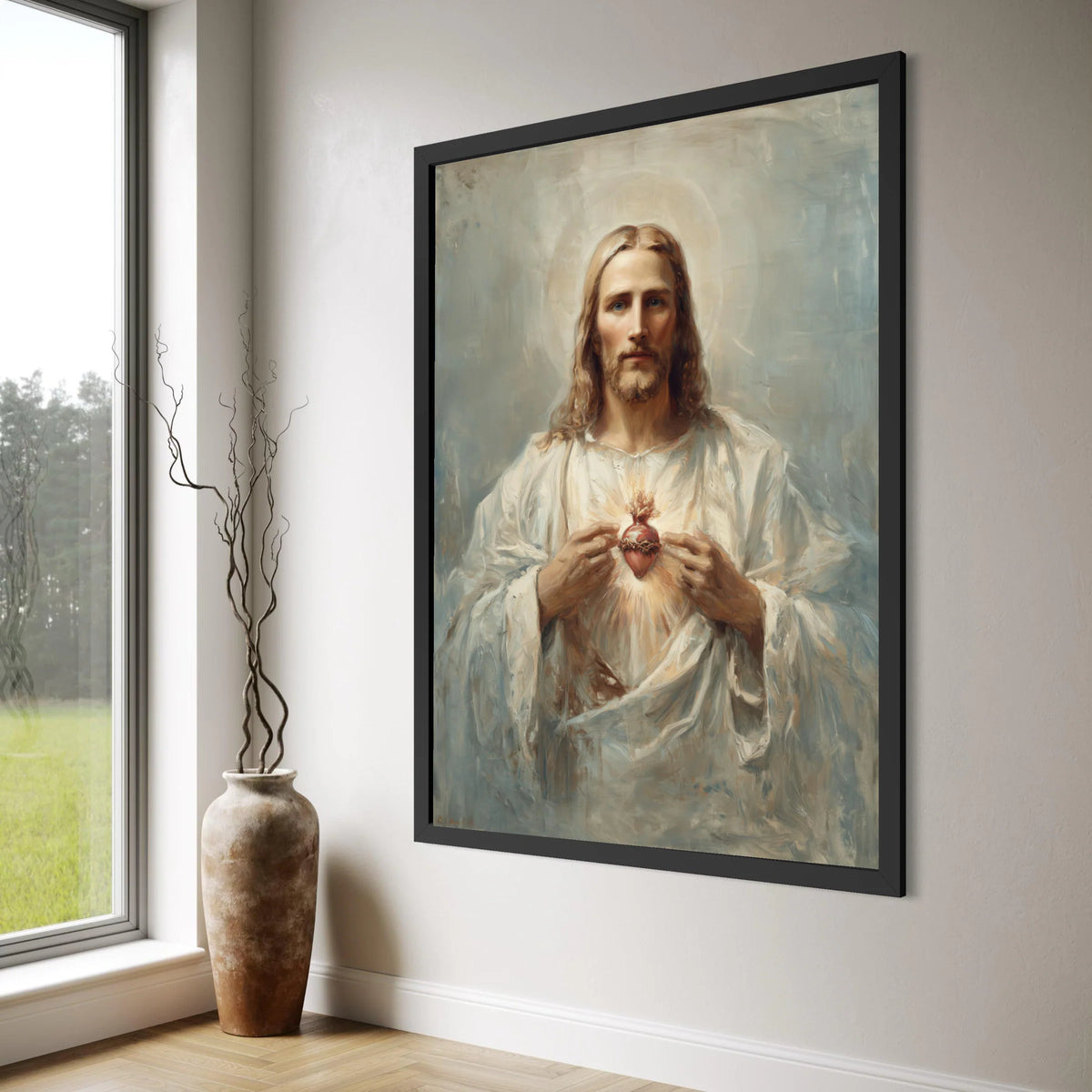Sacred Heart of Jesus Canvas Wall Art, Religious Spiritual Painting, Christian Home Decor, Inspirational Faith Wall Hanging, Print Art
