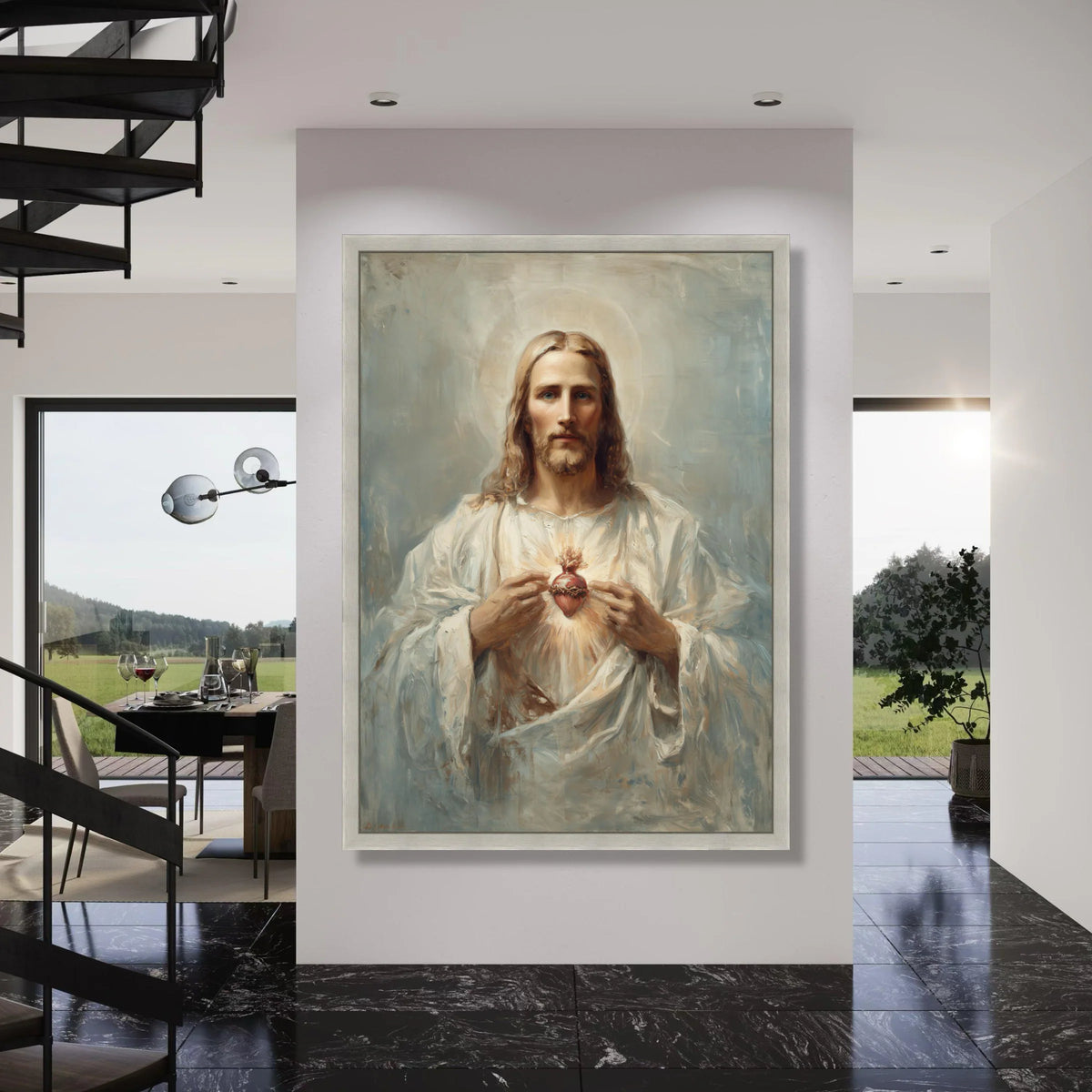 Sacred Heart of Jesus Canvas Wall Art, Religious Spiritual Painting, Christian Home Decor, Inspirational Faith Wall Hanging, Print Art