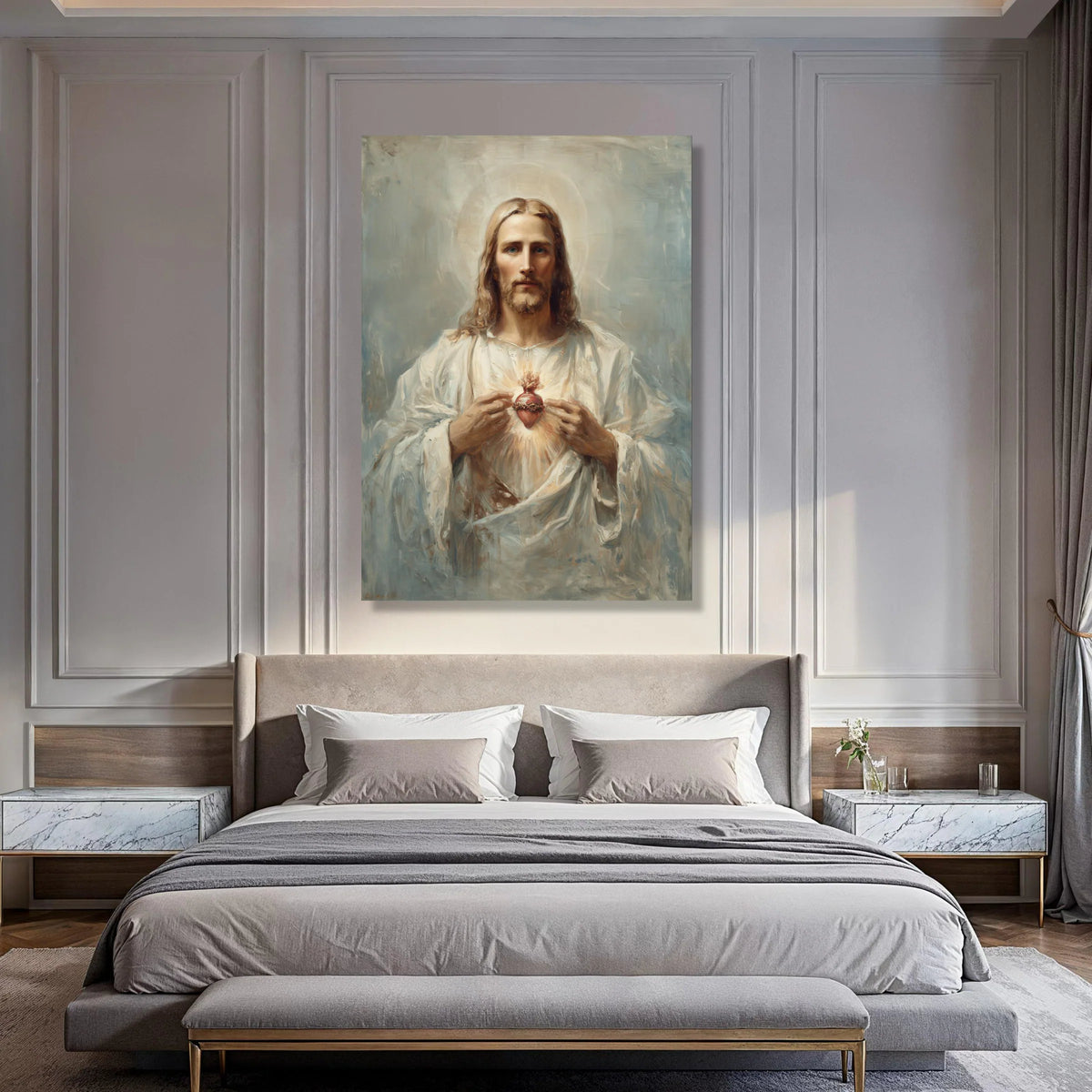 Sacred Heart of Jesus Canvas Wall Art, Religious Spiritual Painting, Christian Home Decor, Inspirational Faith Wall Hanging, Print Art