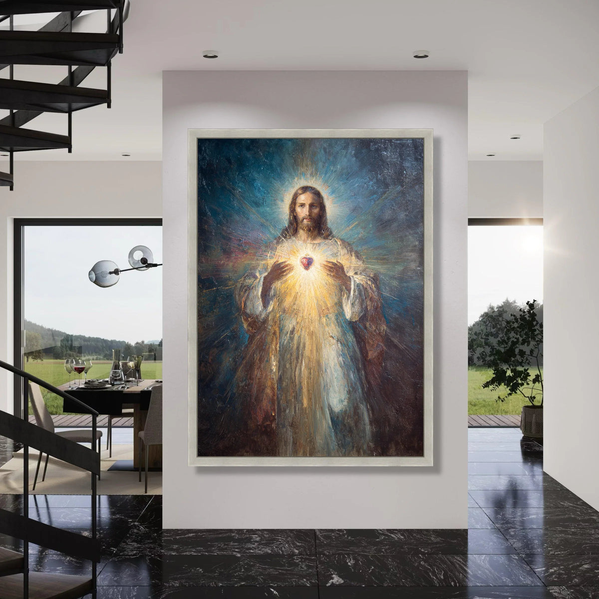 Radiant Sacred Heart Canvas, Jesus Christ Spiritual Wall Art, Divine Light Religious Canvas, Inspirational Home Decor, Faith Print Art