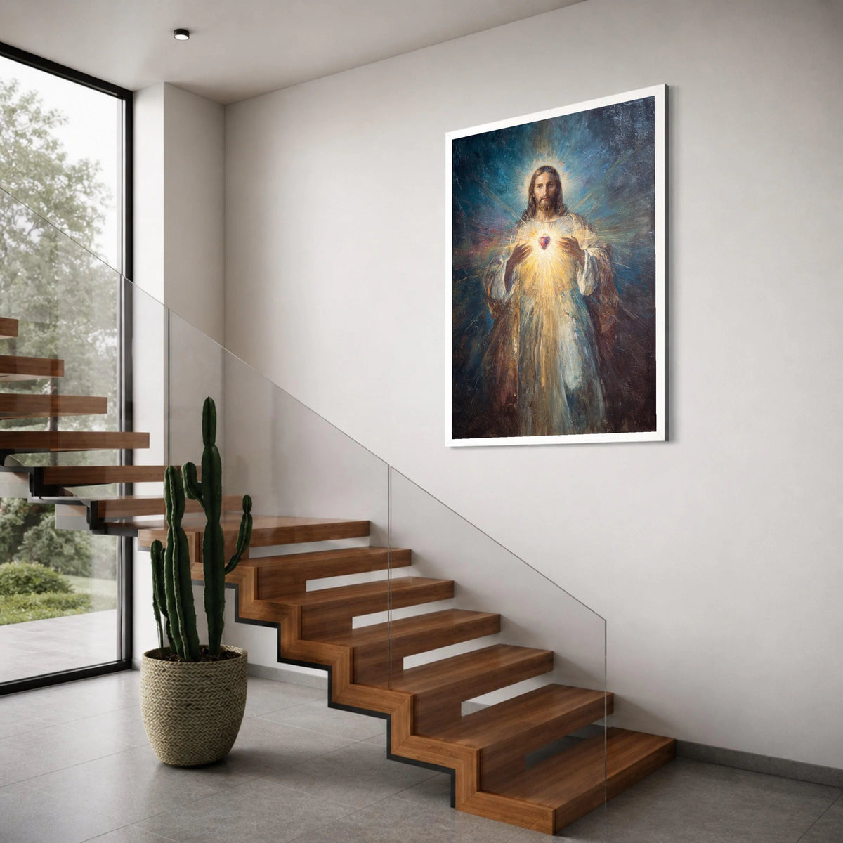 Radiant Sacred Heart Canvas, Jesus Christ Spiritual Wall Art, Divine Light Religious Canvas, Inspirational Home Decor, Faith Print Art