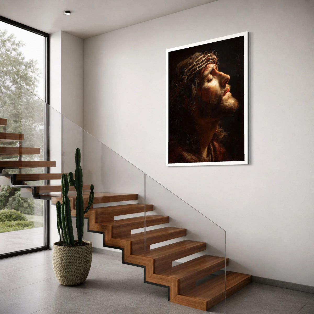 Profile of Christ with Crown of Thorns, Religious Canvas Wall Art, Christian Spiritual Portrait, Inspirational Home Decoration Print Art