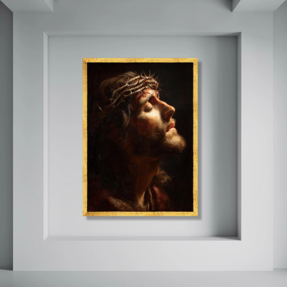 Profile of Christ with Crown of Thorns, Religious Canvas Wall Art, Christian Spiritual Portrait, Inspirational Home Decoration Print Art