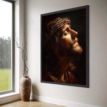 Profile of Christ with Crown of Thorns, Religious Canvas Wall Art, Christian Spiritual Portrait, Inspirational Home Decoration Print Art