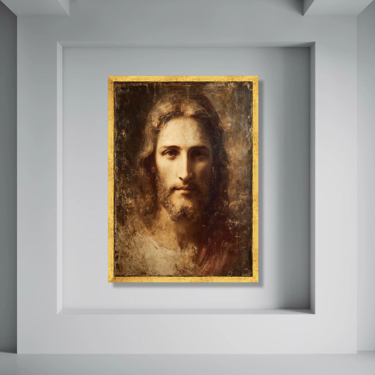 Classic Portrait Canvas Wall Art, Spiritual Vintage Face Painting, Rustic Religious Canvas, Timeless Wall Decoration, Ready to Print Art