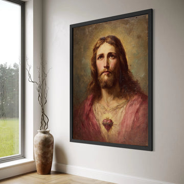 Sacred Heart Portrait Canvas, Jesus Christ Wall Art, Religious Canvas Painting, Spiritual Home Decor, Christian Faith Artwork Print Art