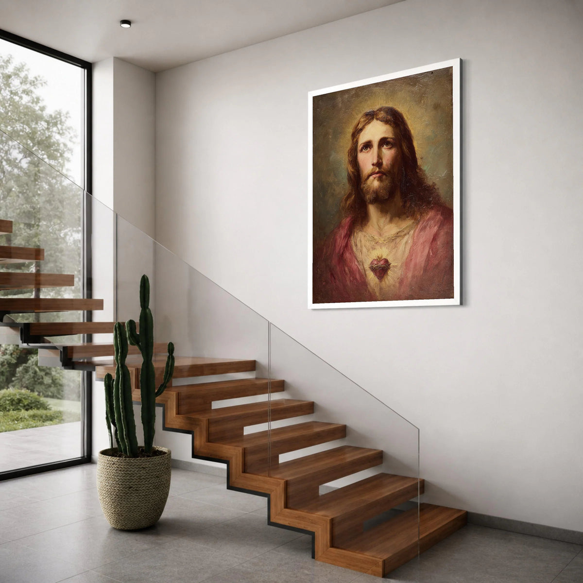 Sacred Heart Portrait Canvas, Jesus Christ Wall Art, Religious Canvas Painting, Spiritual Home Decor, Christian Faith Artwork Print Art