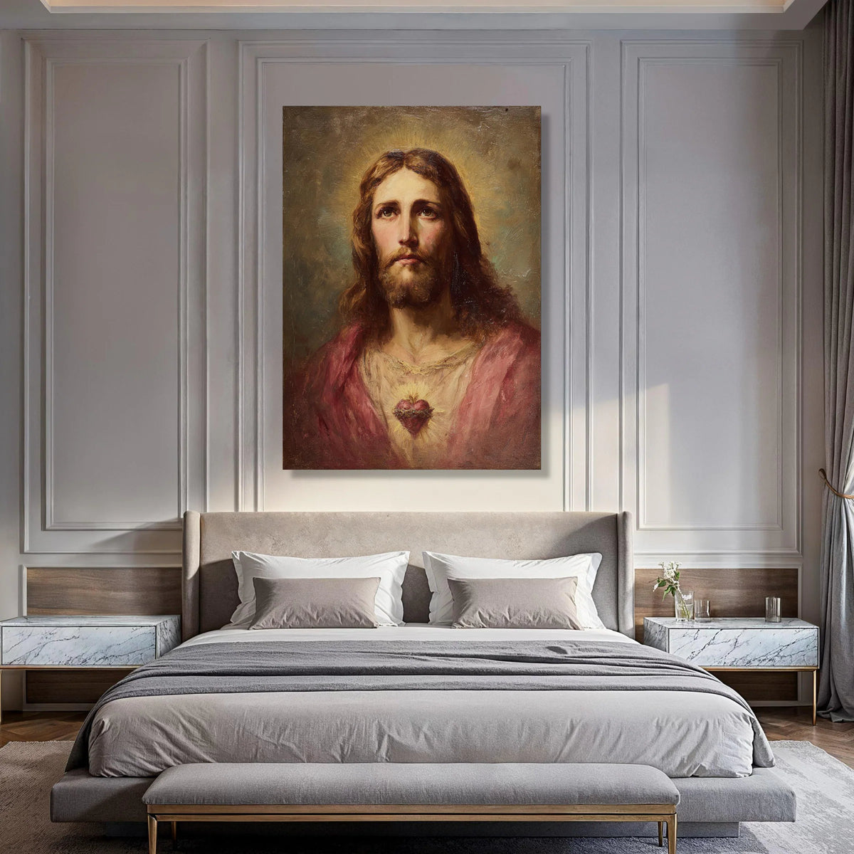 Sacred Heart Portrait Canvas, Jesus Christ Wall Art, Religious Canvas Painting, Spiritual Home Decor, Christian Faith Artwork Print Art