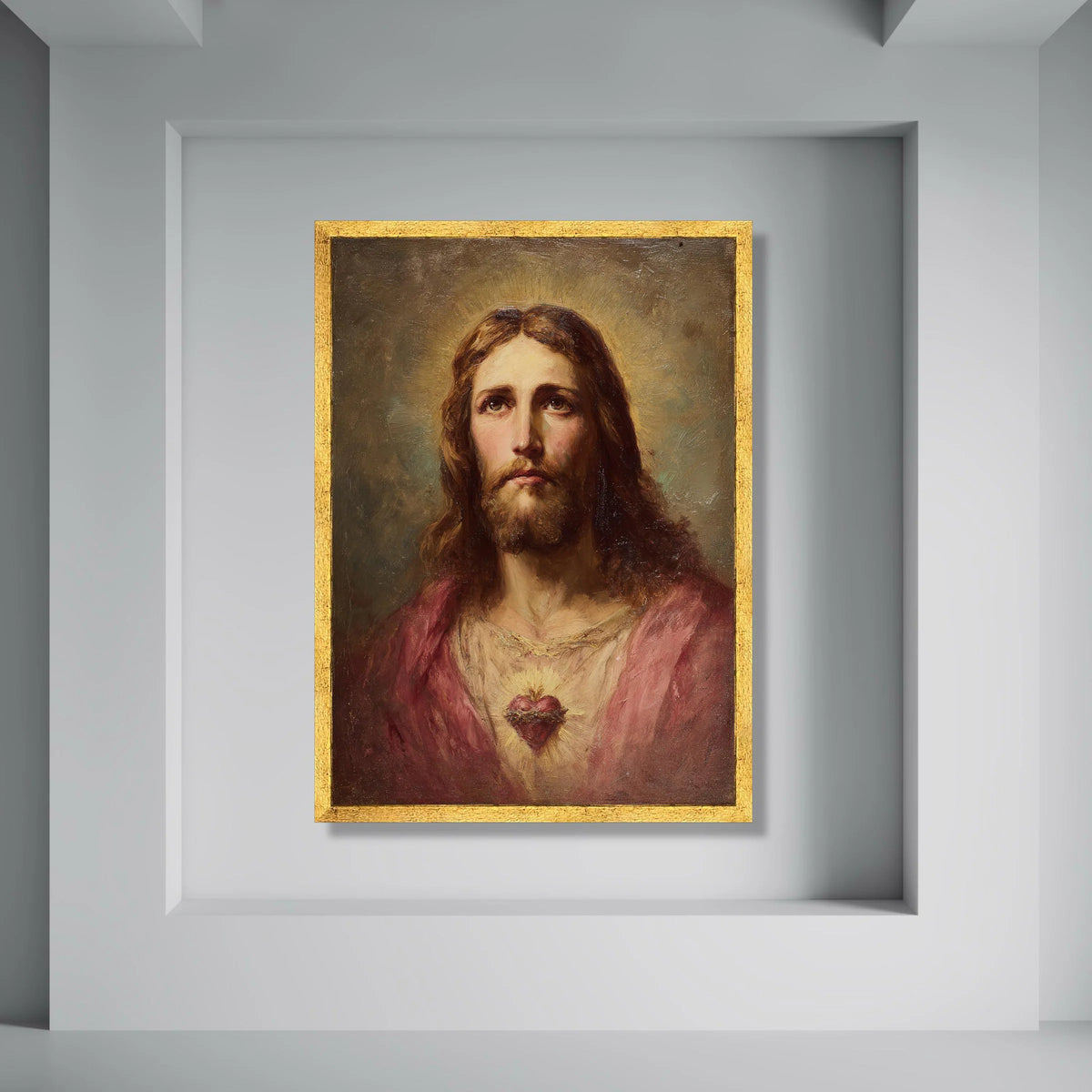 Sacred Heart Portrait Canvas, Jesus Christ Wall Art, Religious Canvas Painting, Spiritual Home Decor, Christian Faith Artwork Print Art