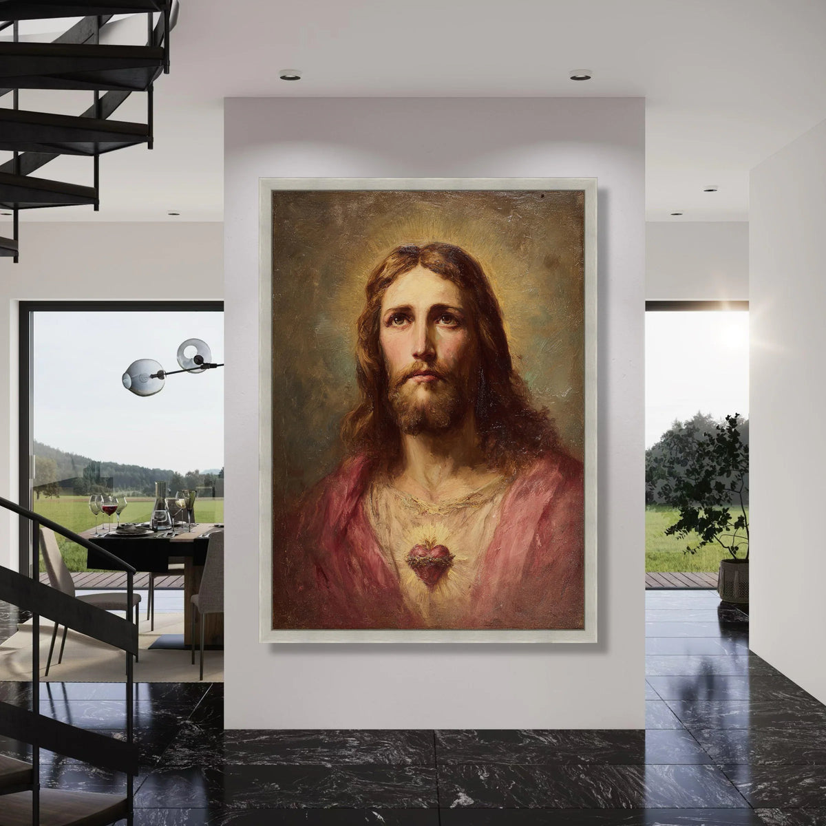 Sacred Heart Portrait Canvas, Jesus Christ Wall Art, Religious Canvas Painting, Spiritual Home Decor, Christian Faith Artwork Print Art
