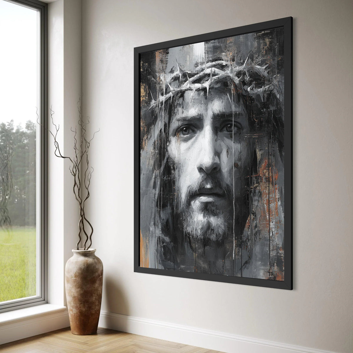 Jesus Christ Portrait Canvas, Crown of Thorns Wall Art, Religious Home Decor, Spiritual Canvas Painting, Inspirational Christian Print Art