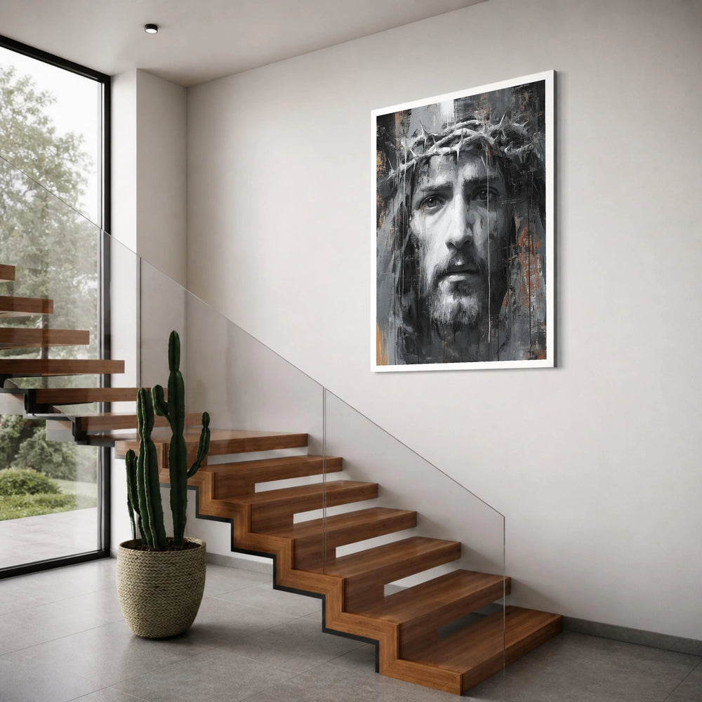 Jesus Christ Portrait Canvas, Crown of Thorns Wall Art, Religious Home Decor, Spiritual Canvas Painting, Inspirational Christian Print Art