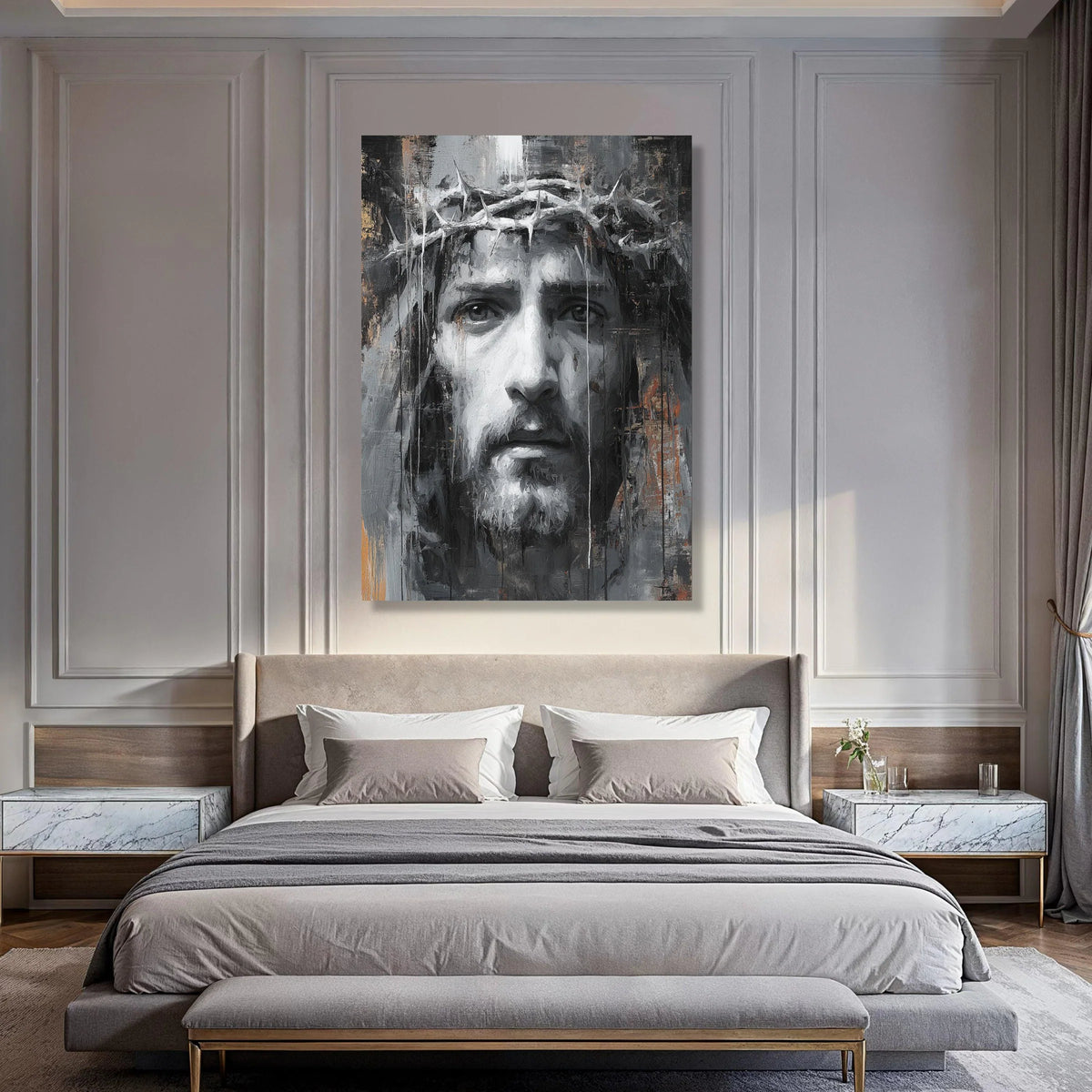 Jesus Christ Portrait Canvas, Crown of Thorns Wall Art, Religious Home Decor, Spiritual Canvas Painting, Inspirational Christian Print Art