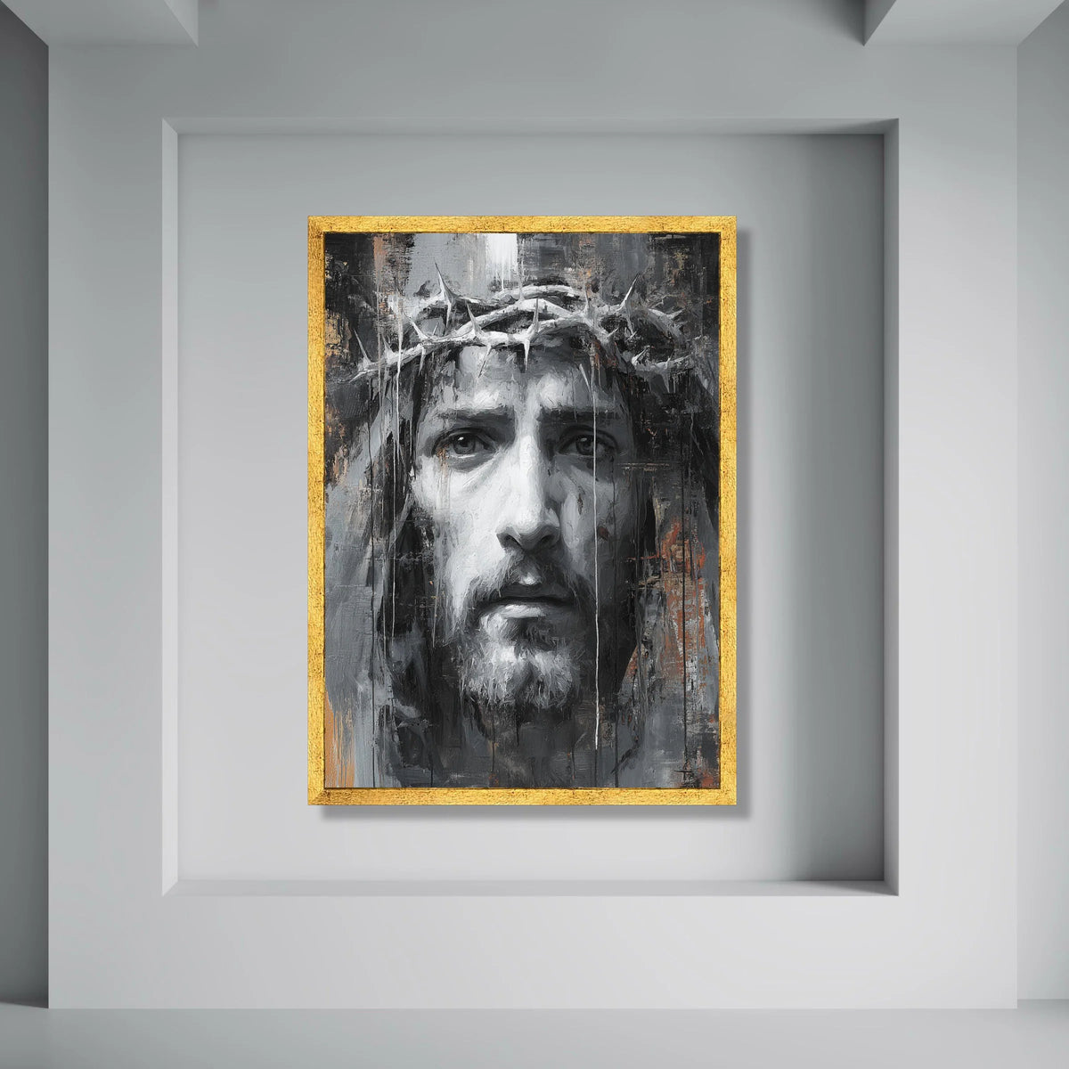 Jesus Christ Portrait Canvas, Crown of Thorns Wall Art, Religious Home Decor, Spiritual Canvas Painting, Inspirational Christian Print Art