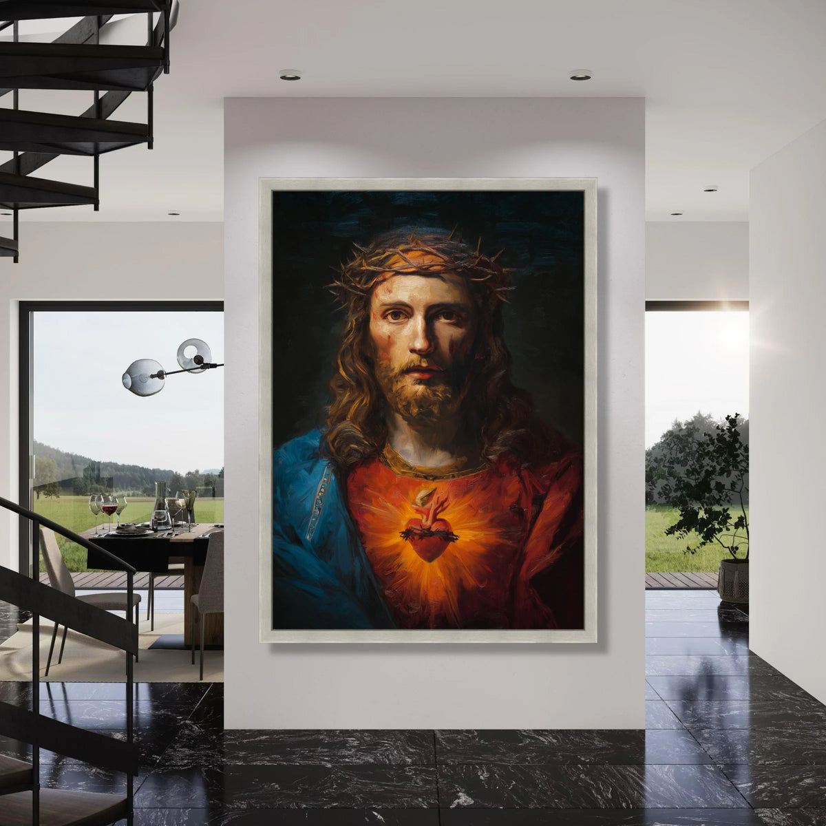 Sacred Heart of Jesus Canvas Wall Art, Religious Christian Portrait, Spiritual Home Decoration, Inspirational Faith Artwork, Ready Print Art
