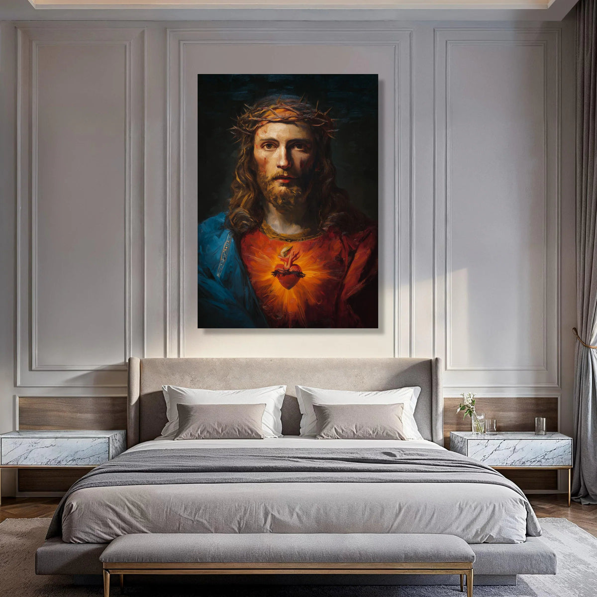 Sacred Heart of Jesus Canvas Wall Art, Religious Christian Portrait, Spiritual Home Decoration, Inspirational Faith Artwork, Ready Print Art