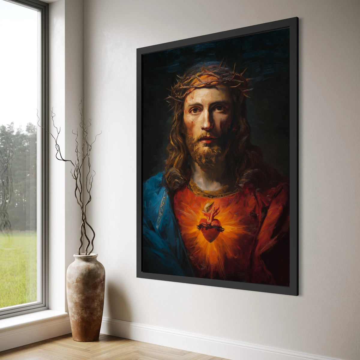 Sacred Heart of Jesus Canvas Wall Art, Religious Christian Portrait, Spiritual Home Decoration, Inspirational Faith Artwork, Ready Print Art