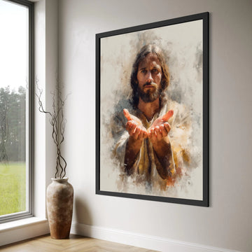 Spiritual Open Hands Canvas Wall Art, Inspirational Portrait Painting, Religious Home Decor, Faith and Hope Wall Hanging, Ready to Print Art