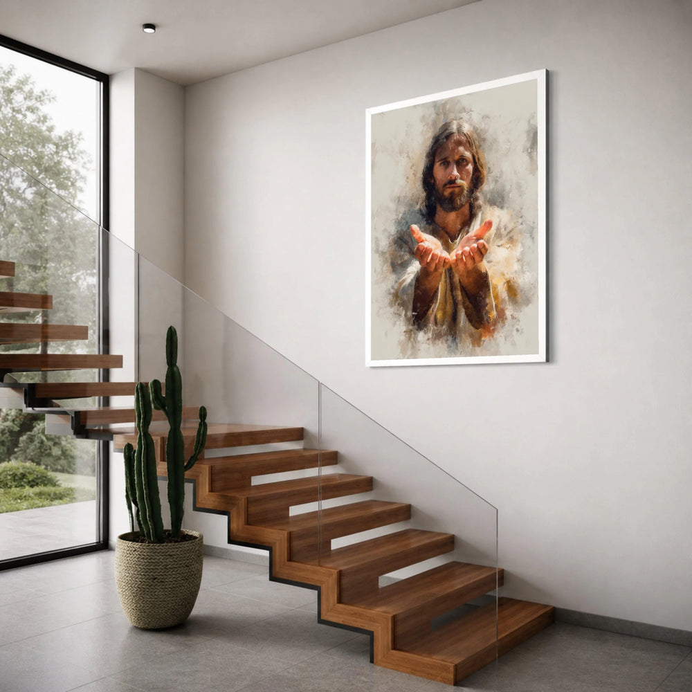 Spiritual Open Hands Canvas Wall Art, Inspirational Portrait Painting, Religious Home Decor, Faith and Hope Wall Hanging, Ready to Print Art