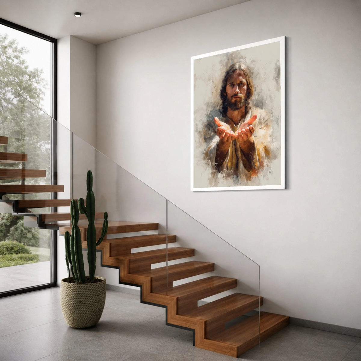 Spiritual Open Hands Canvas Wall Art, Inspirational Portrait Painting, Religious Home Decor, Faith and Hope Wall Hanging, Ready to Print Art