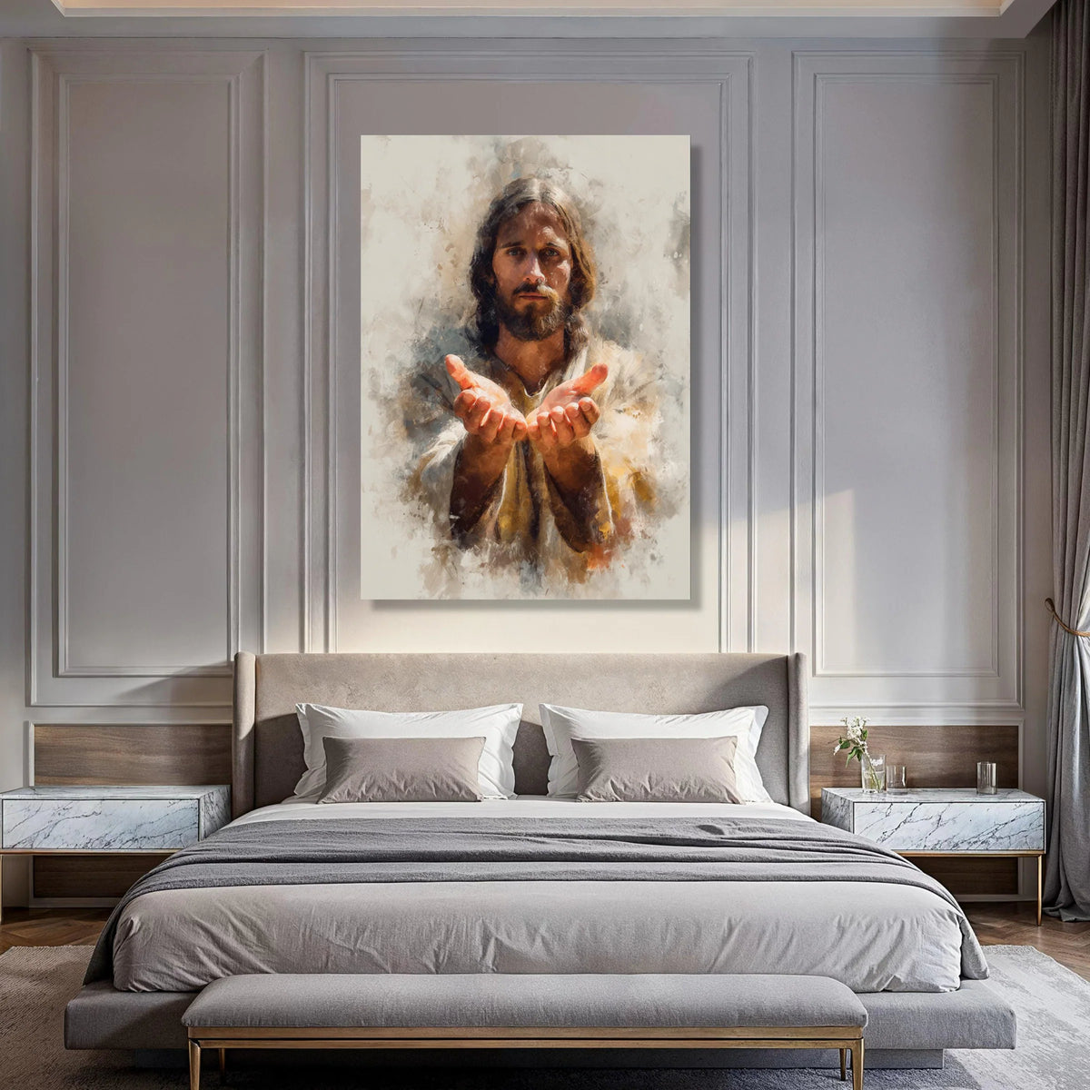 Spiritual Open Hands Canvas Wall Art, Inspirational Portrait Painting, Religious Home Decor, Faith and Hope Wall Hanging, Ready to Print Art