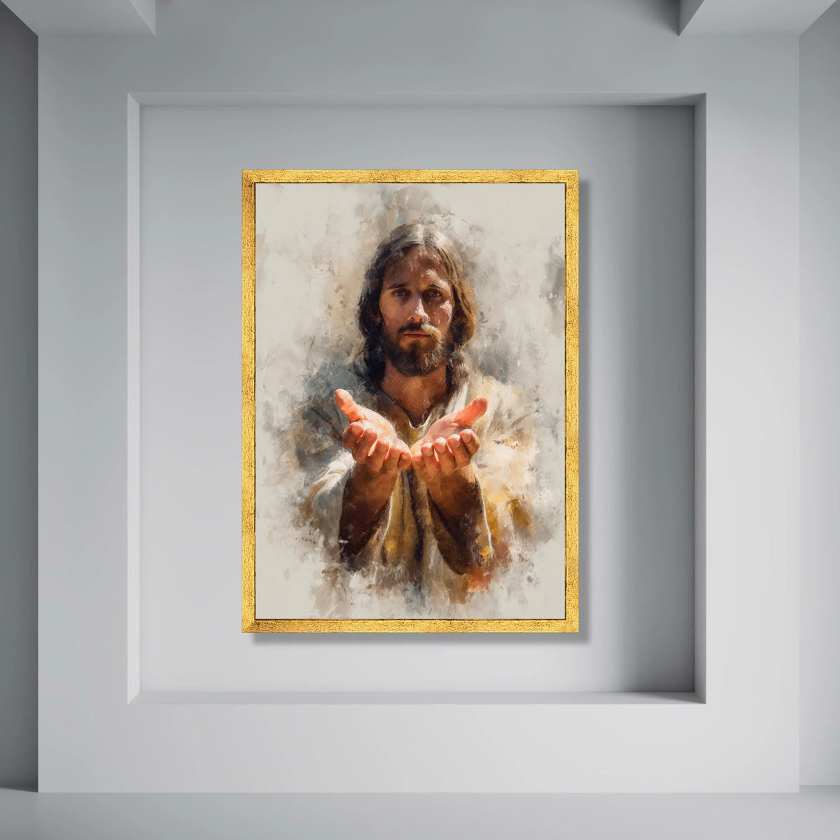 Spiritual Open Hands Canvas Wall Art, Inspirational Portrait Painting, Religious Home Decor, Faith and Hope Wall Hanging, Ready to Print Art
